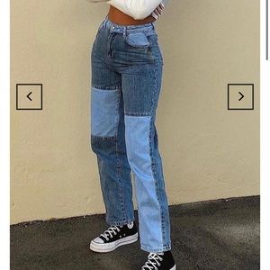 Contrast Patchwork Straight-leg Jeans